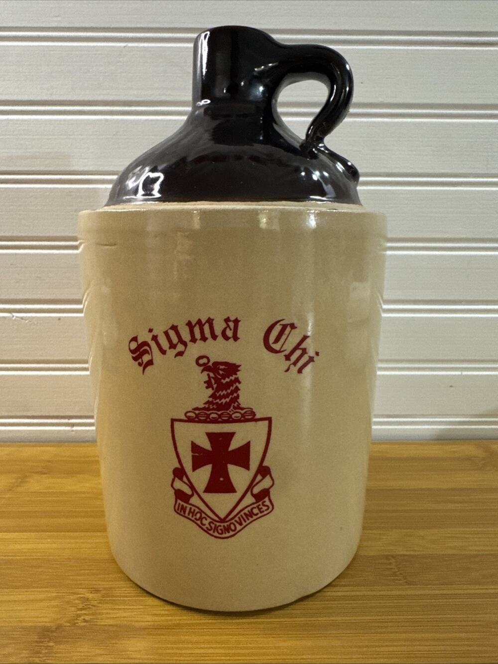 Sigma Chi Stoneware Fraternity Whiskey Jug Crock Vintage 1970s Made In USA